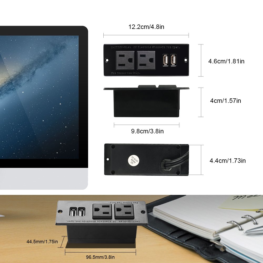 Conference Recessed Table Outlet Desktop Power Strip With 2 USB Port