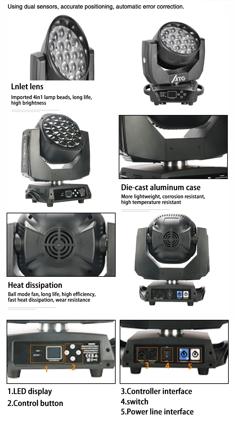 300W Dmx Concert Stage Lighting Equipment 19*15 Rgbw 4 in 1 19 Pcs 15W LED 80 -10 50