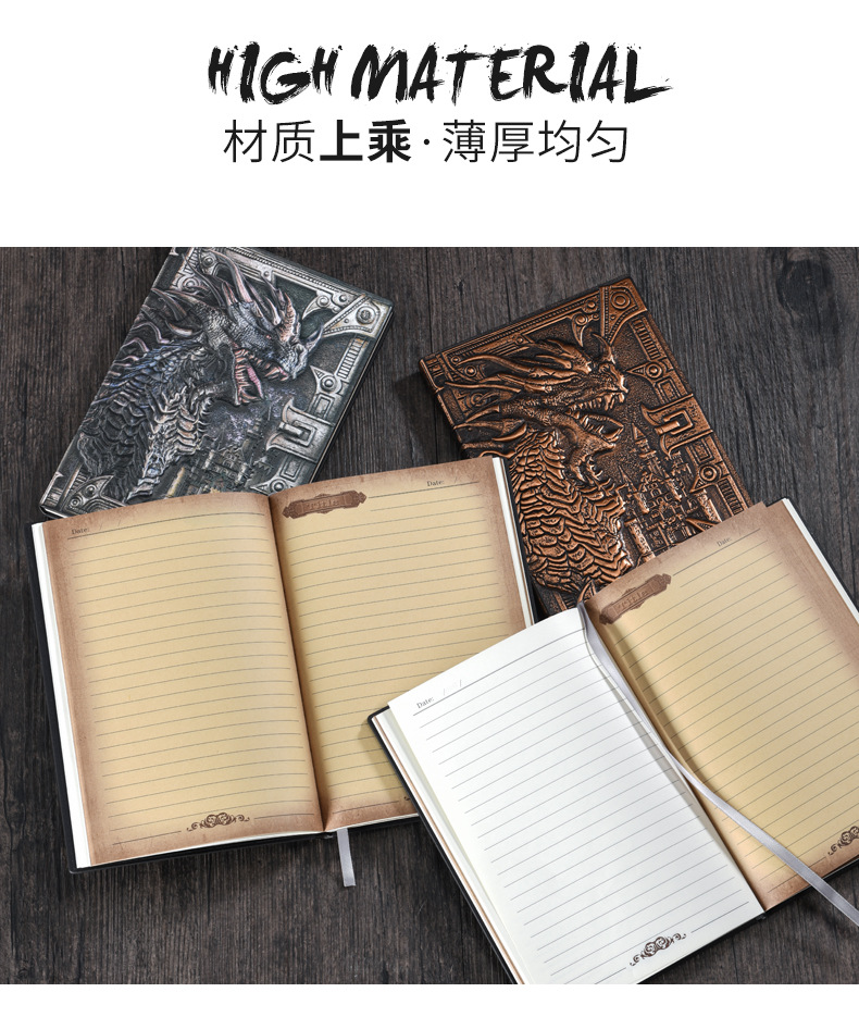 A5 Size Embossed Leather Writing Notebook Hardcover Gift Journal 3d Antique Dragon