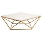Unique Diamond shaped Stainless Steel Base Marble Top Console Coffee Tape