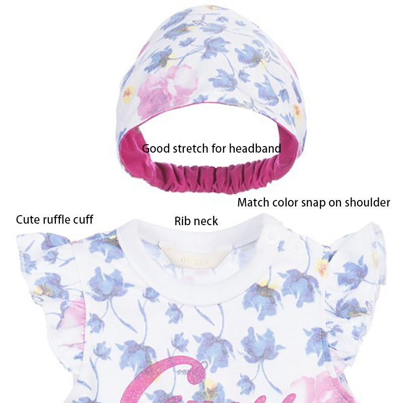 Summer Oragnic Cotton Printed Baby Rompers with Headband Infant Toddlers Baby Clothing Rompers