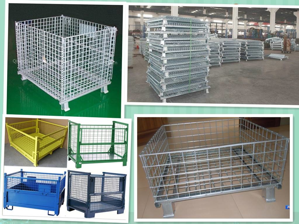 Wire Mesh Box Container Heavy Duty Storage Cage With Caster Zinc Surface