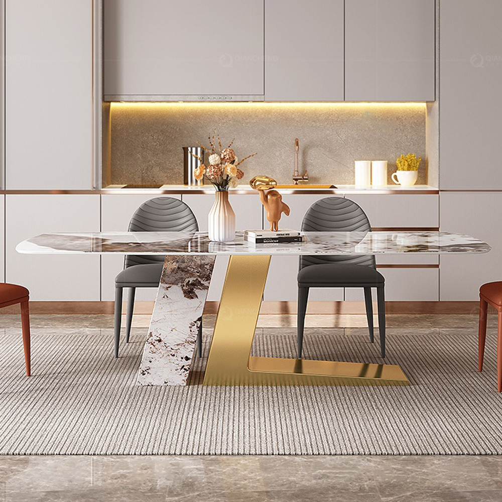 OEM Luxury Marble Dining Table Gold Metal Base Living Room Furniture