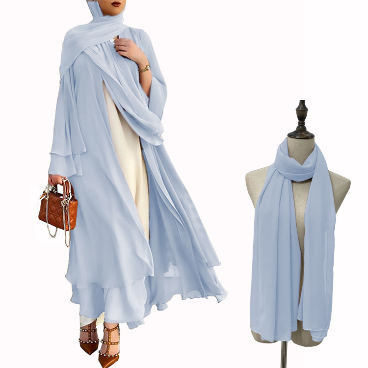 Solid Color Cardigan Soft Elegant Big Size Muslim Long Skirt Chiffon Clothes