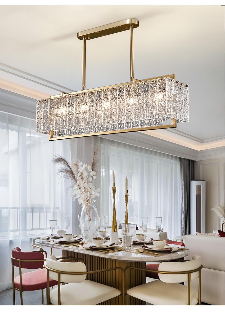 Luxury home decor lamp living room chandelier rectangle modern led crystal chandelier ceiling light(WH-CY-229)