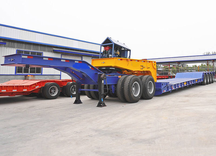 3 Axles 60tons Heavy Duty Lowbed Low Flat Transport Lowboy Truck Semi Trailer for Sale