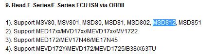 Supports read following BMW ISN via OBDII