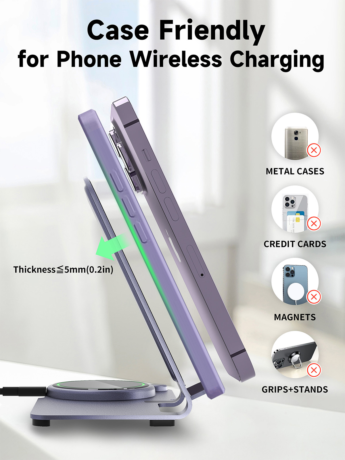 Stylish Wireless 3 In 1 Charging Stand With Aluminum Alloy Material