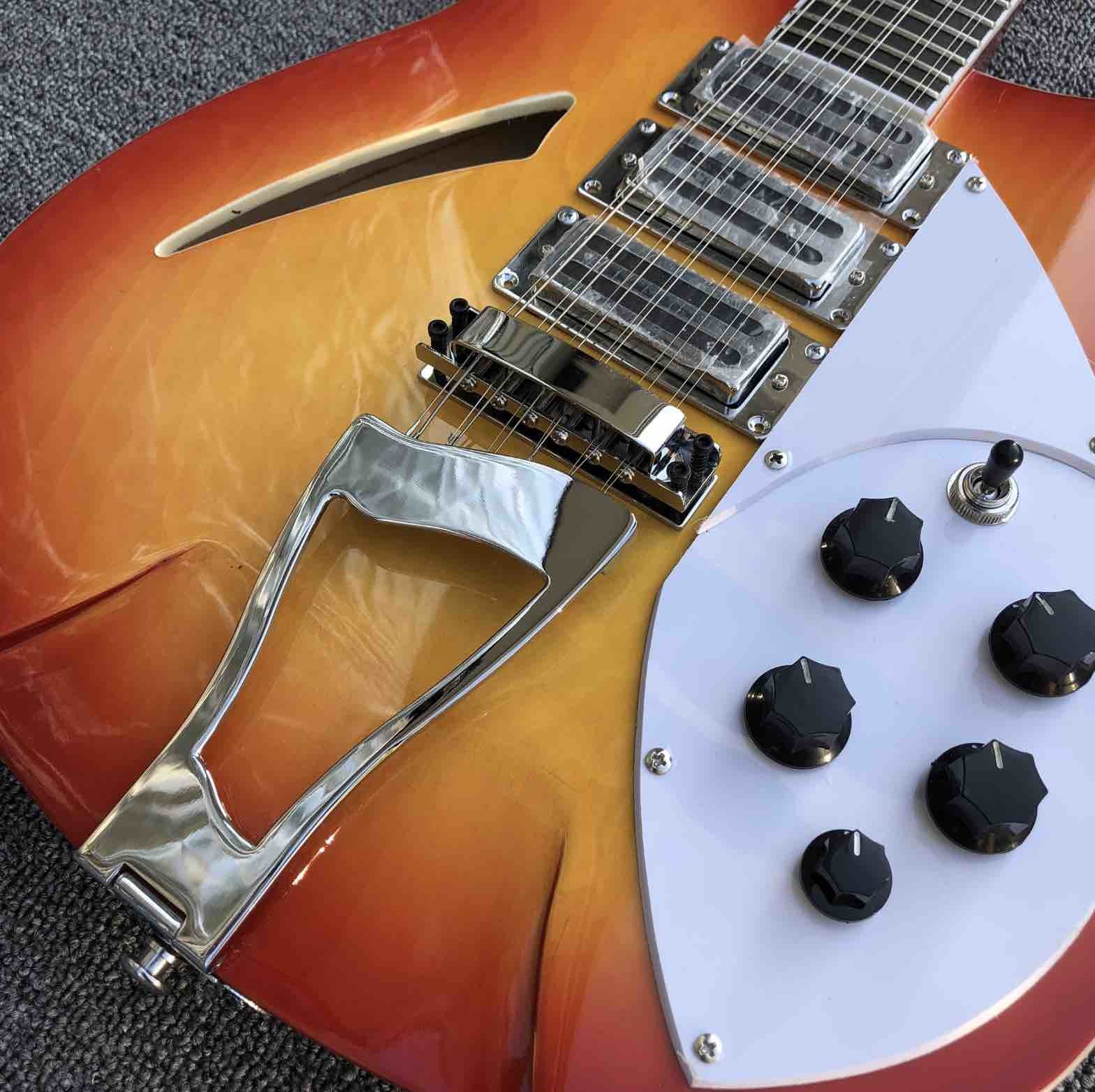 Orange burst 12 strings Ricken 360 model Electric Guitar,Factory custom hollow body Rick Jazz Guitar