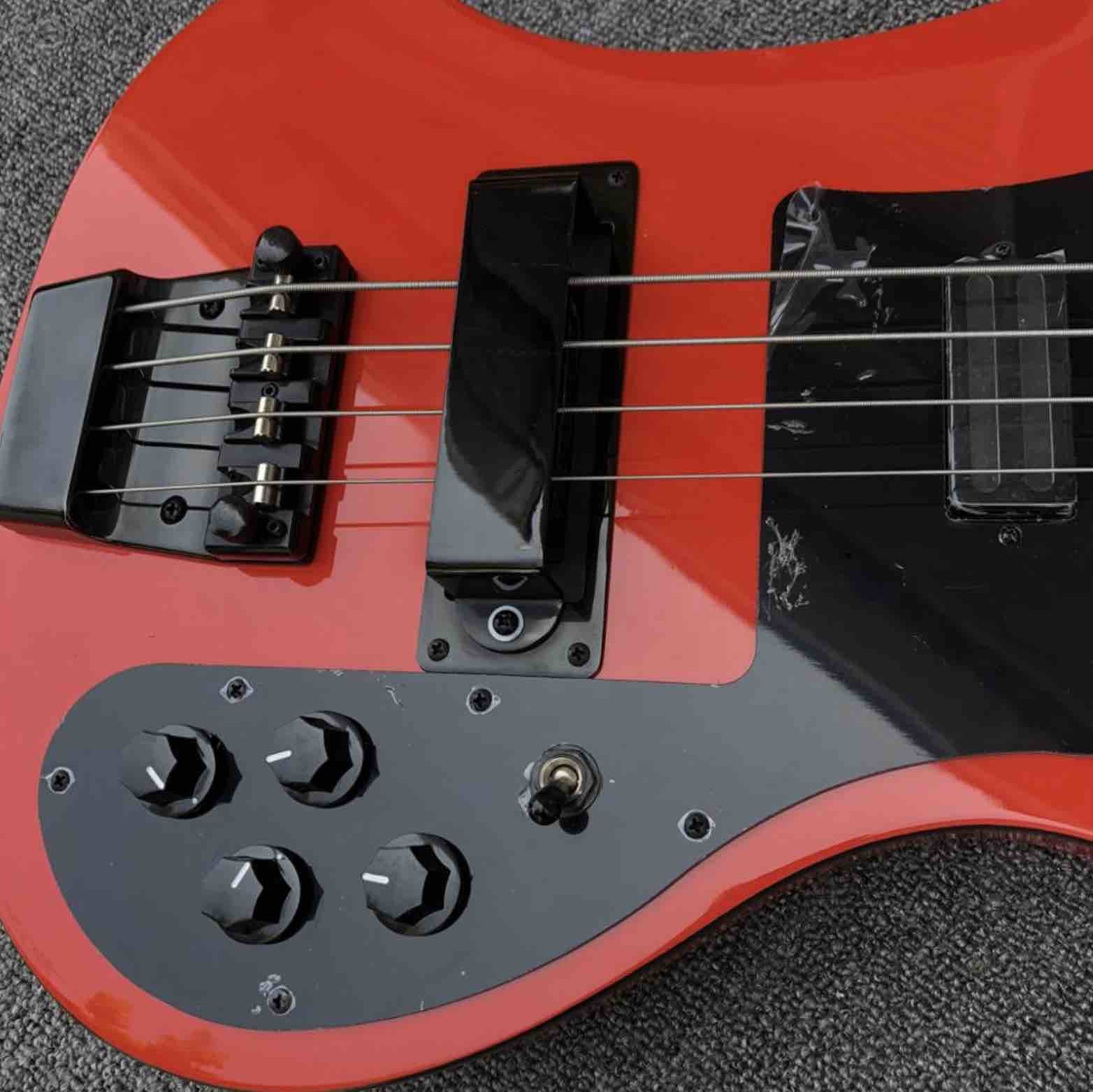 Red 4 strings Ricken 4003 Bass guitar,Rosewood fingerboard Black pick guard and hardware Rick Electric bass