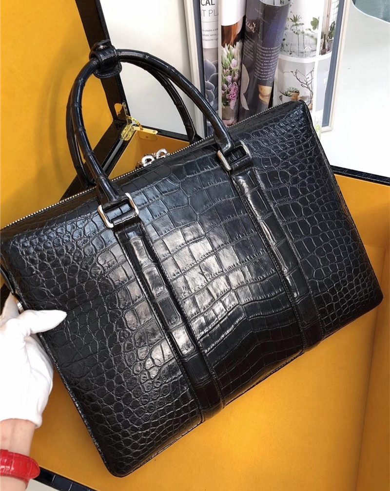 Authentic Crocodile Belly Skin Businessmen Large Laptop Briefcase Genuine Exotic Alligator Leather Male Working Handbag