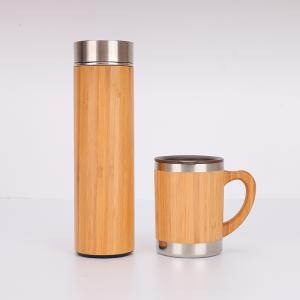 Quality 500ml Custom Logo Bamboo Fiber Wooden Drinking Bottle With Filter Cup Vacuum Flasks Water Bottle With Bamboo Lid Tea Infuser wholesale