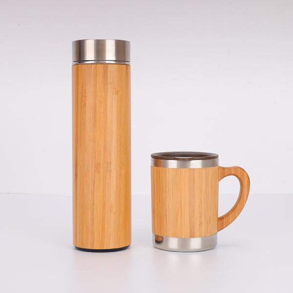 500ml Custom Logo Bamboo Fiber Wooden Drinking Bottle With Filter Cup Vacuum