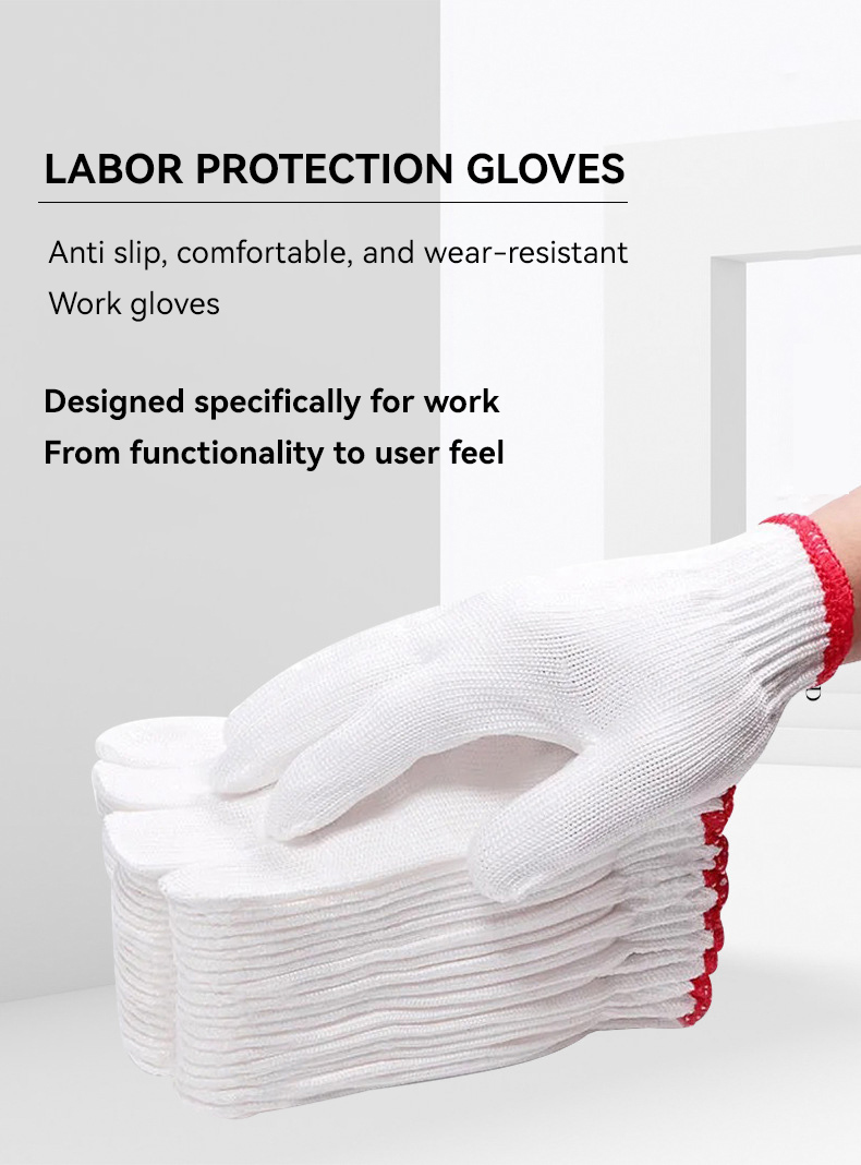 Hard-Wearing Deep White Cotton Hand Safety Knitted Work Gloves with Customized Weight
