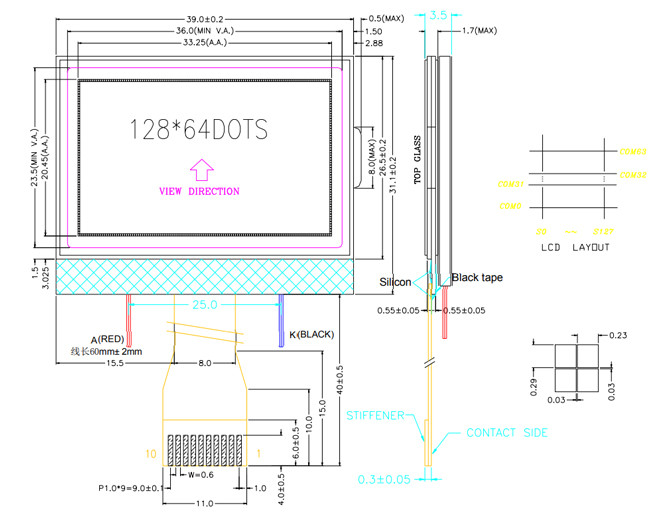 COG Graphic STN LCD Display 128x64 with yellow Green Background color