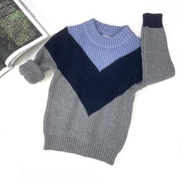 Sweater Supplier Children Kid Knitwear 100% Cotton Crew Neck Geometric Pattern