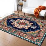 Ethnic Ancient European Flower Pattern Living Room Floor Mat Polyester Fiber