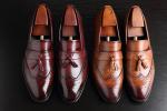 Round Toe Mens Leather Penny Loafers Tasseled Vamps Mens Brown Leather Shoes