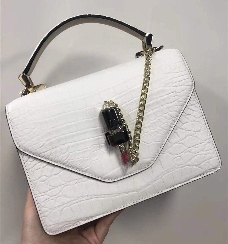 Authentic Crocodile Belly Skin Women Small Orange Purse Lady Chain Handbag Genuine Alligator Leather Female Shoulder Bag