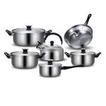 Kitchen 12pcs stainless steel 410 cookware set fry pan milk soup pot water