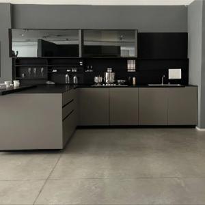 Quality Handleless Light Gray Glossy PVC Kitchen Cabinet Modern Kitchen Cabinets wholesale