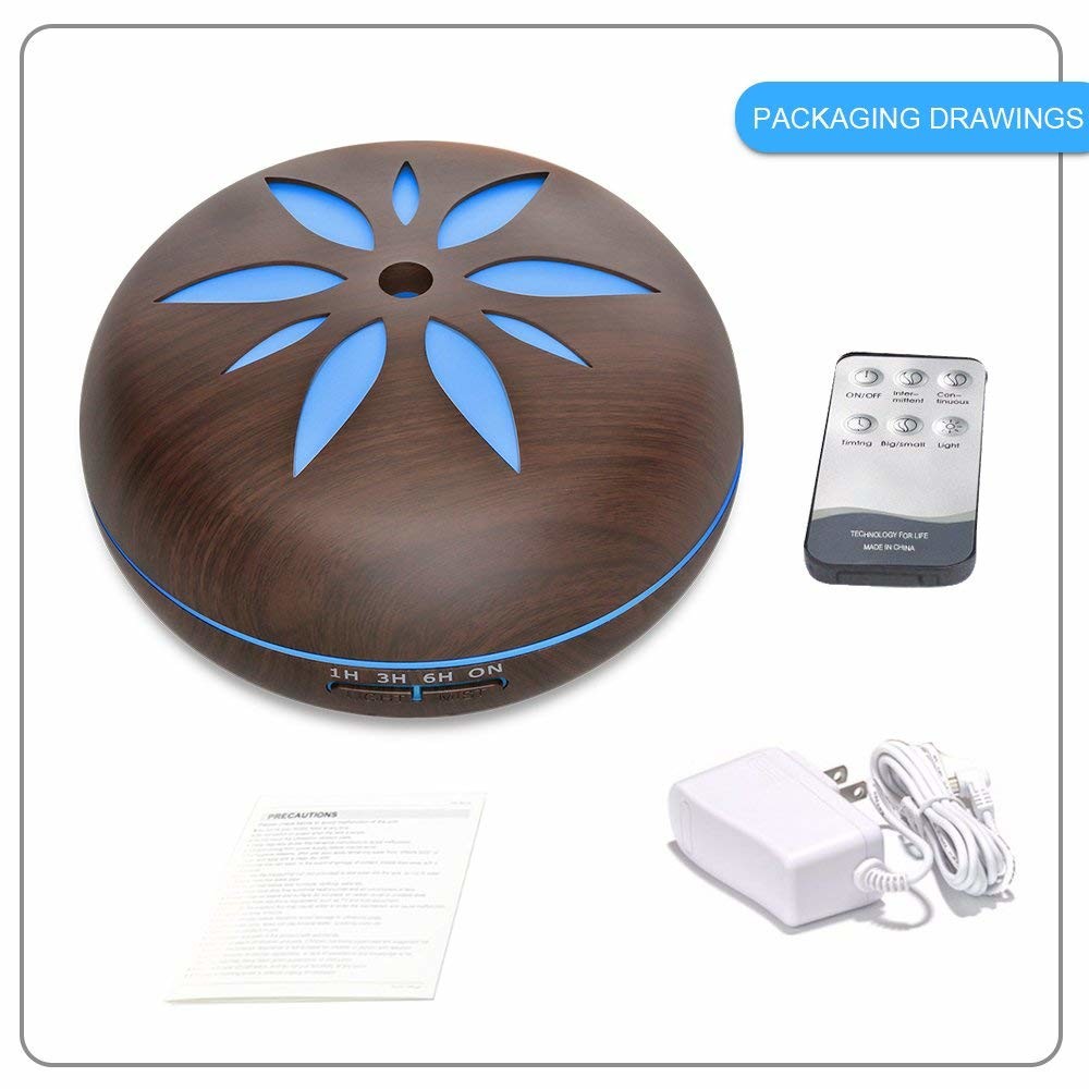 500ml Ultrasonic Cool Mist Wood Grain Aromatherapy Cool Mist Diffuse with Color LED Lights