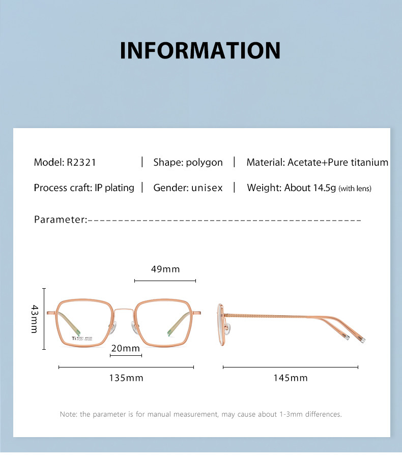 Computer Acetate Reading Glasses Titanium Square Prescription