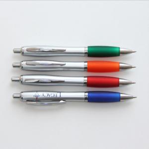 Quality silver body colored grip retractable plastic ball pen,popular promotional gift ball pen wholesale