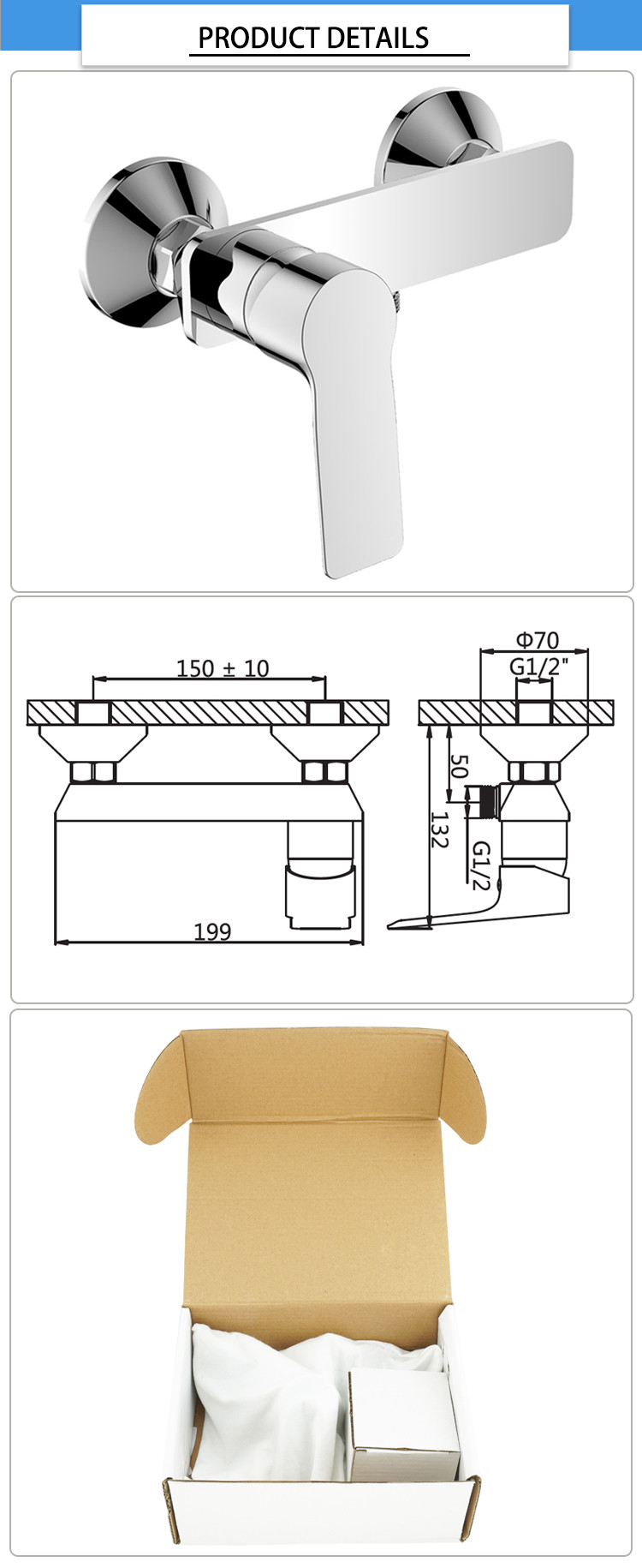 Brass Body Chromed 199mm Bathroom Shower Faucets