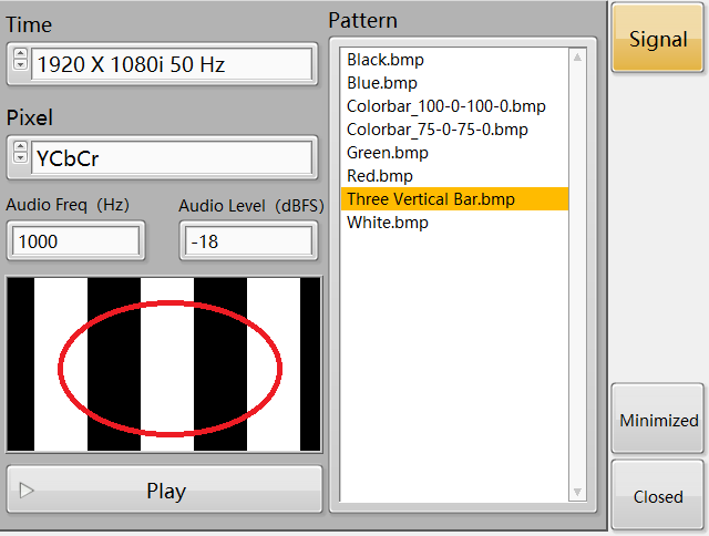 Three Vertical Bar Signal IEC62368 Three Vertical Bar Signal.RDL-100 video signal generator