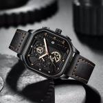 Waterproof Full Leather Quartz Gold Clock Luminous Wrist Watch Square Sport Mens