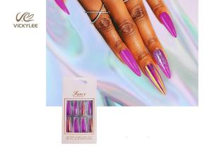 Quality Long Stiletto Ballerina Glossy Purple DIY Fake Nails Non Toxic wholesale