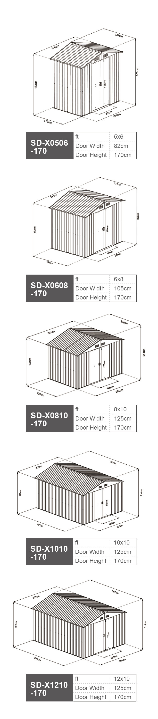 Galvanized Steel Apex Roof Garden Sheds , 6x8ft 8x10 Metal Storage Shed