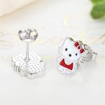 Kitty Childrens Silver Stud Earrings Red White Black Enamel Jewelry In 925