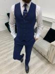 Mens Striped Sax Slim Fit Three Piece Tuxedo For Wedding