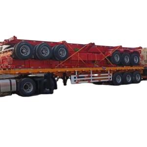 Quality 3 Axle 20ft Shipping Container Flatbed Semi Truck Flatbed Semi Trailer With Bolster wholesale
