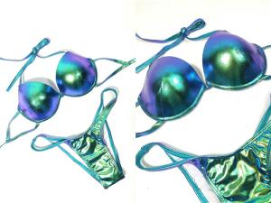 Quality Turquiose Women 's NPC IFBB Competition Bikini Suits Hologram Polyester Fabric wholesale