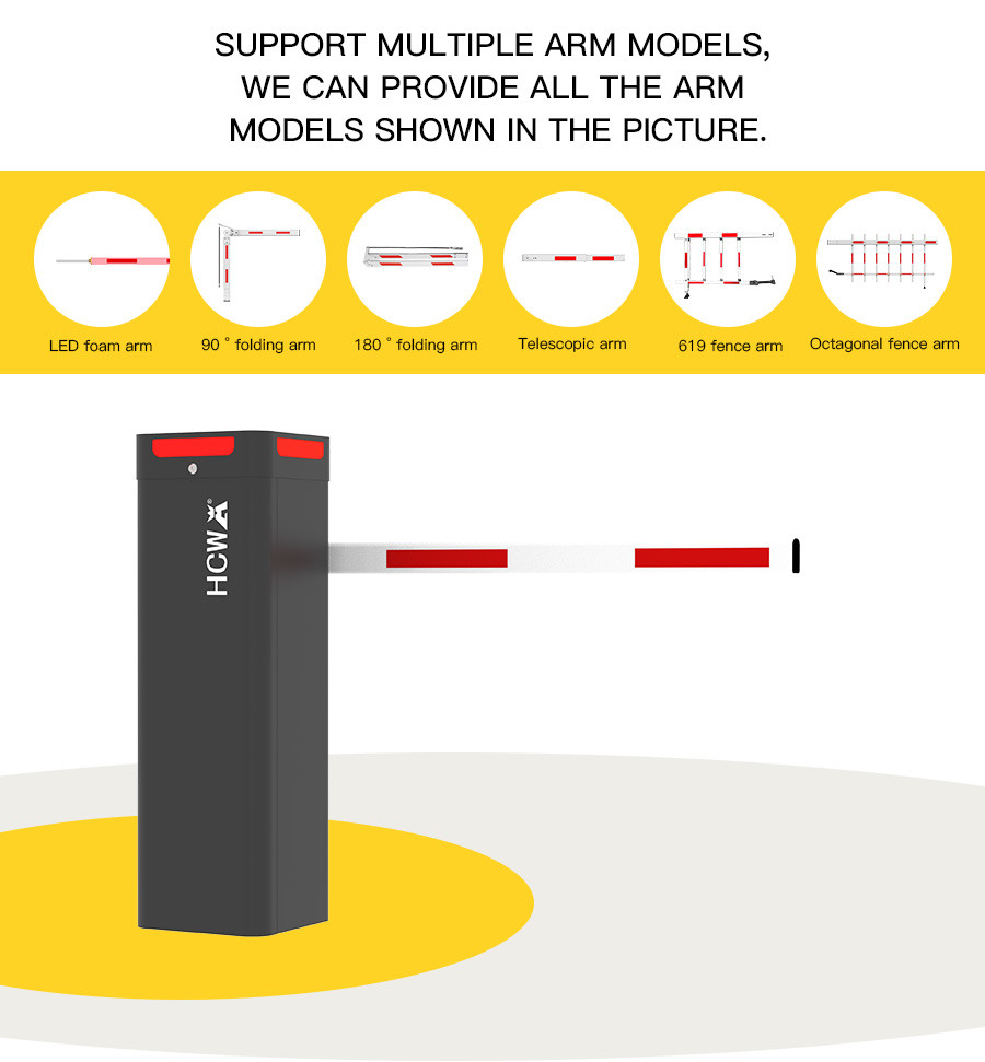 HCW Barrier Gate Vehicle Gate Automatic Car Parking Garage Servo Motor With Fast Speed 1-6m Boom