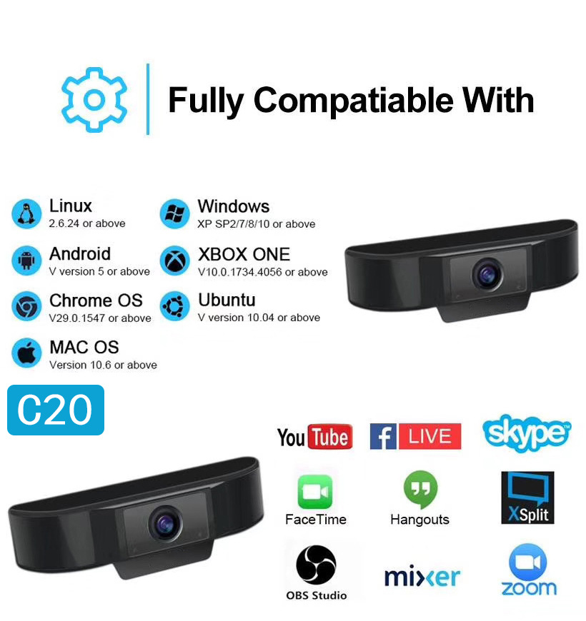 plug and play 1080P HD Webcams Computer Web Cam Live Streaming Webcam with Dual mics
