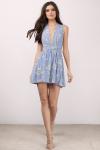 Blue Deep V Sex Mini Dress for Women