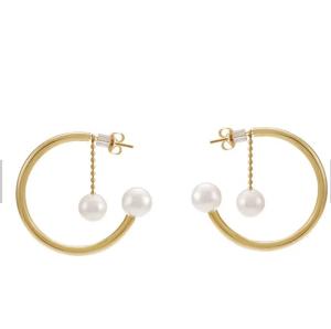 Quality 18K Gold Plated Earrings Stainless Steel Jewelry C Shape Chain Pearl For Party wholesale