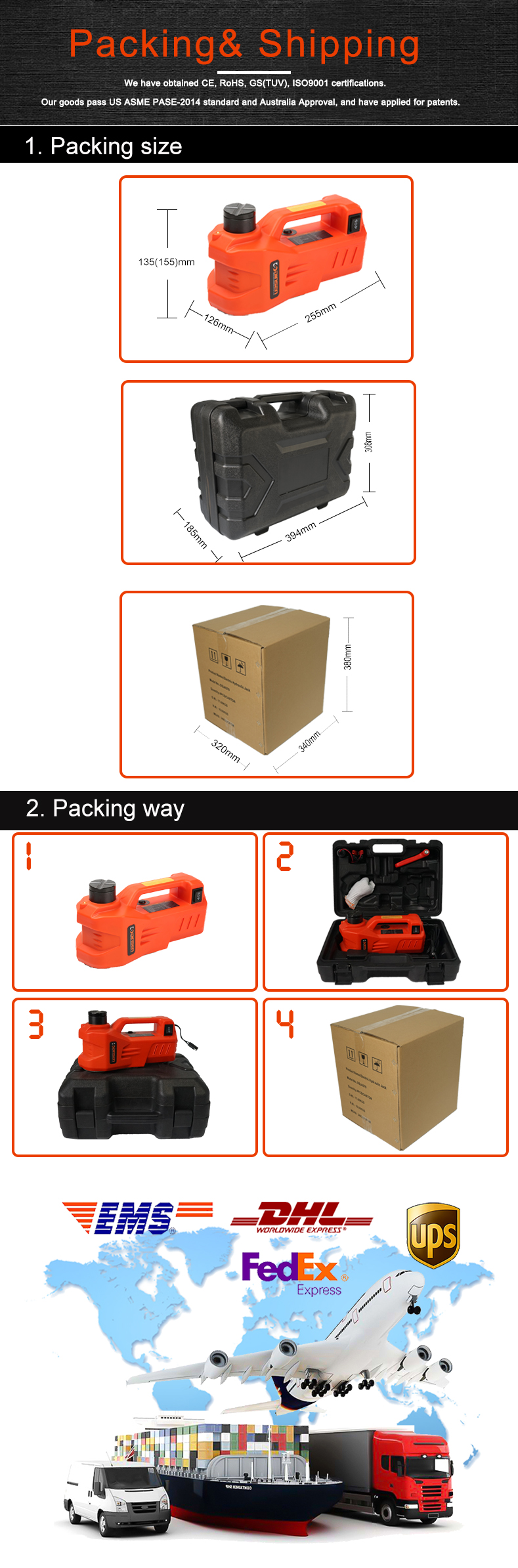OEM Electric Hydraulic Car Jack 3 Ton Max Loading weight 13A Max Current