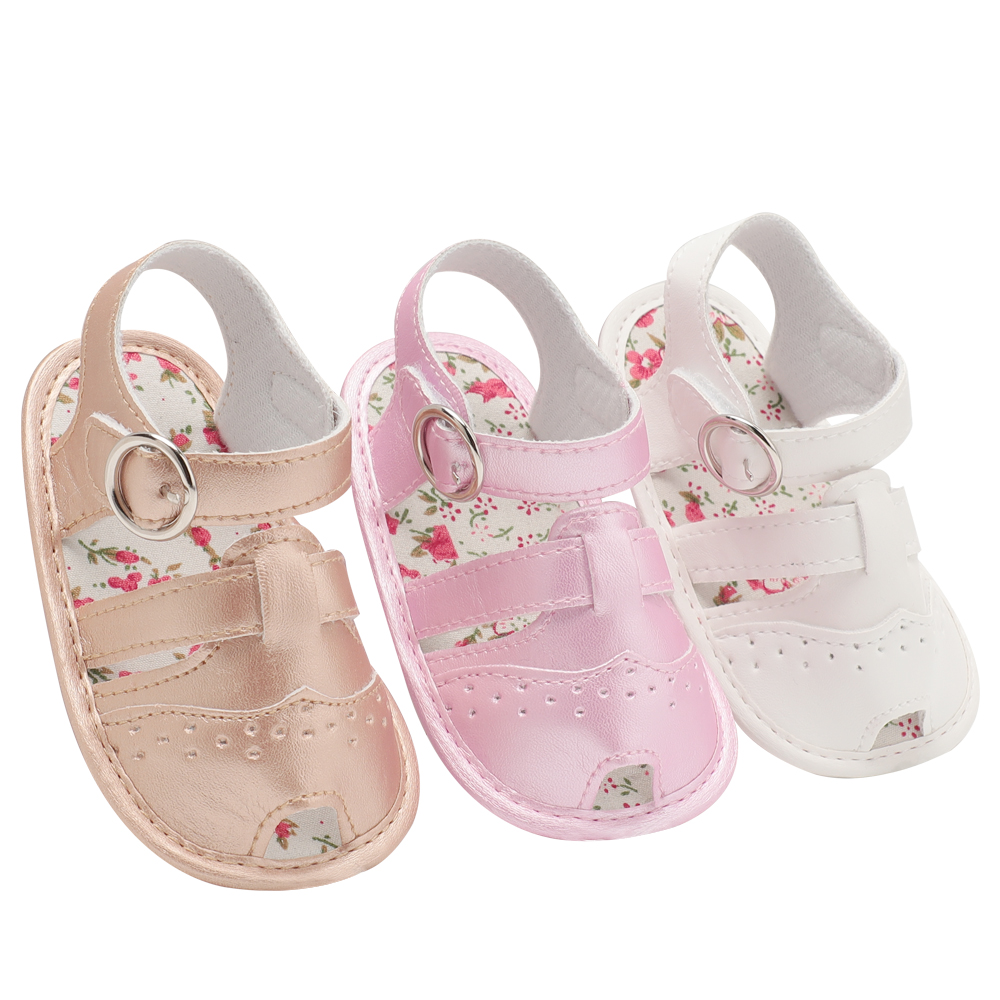 New designed PU leather cotton sole Printed flower 0-2 years girls prewalker infant sandals