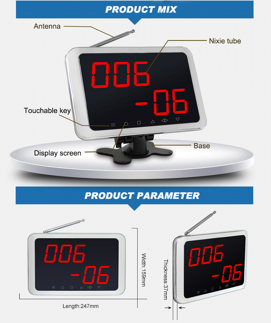 No cable and easy installation wireless restaurant call pager system