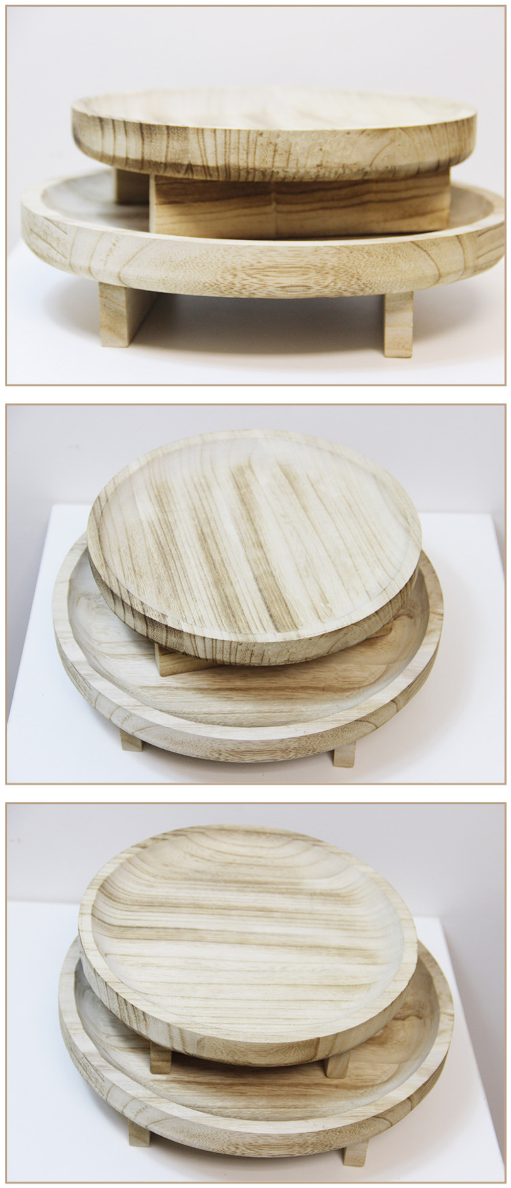 Customized Logo Acceptable Wood Stool for Baking Dishes Pans in Natural Wood Color