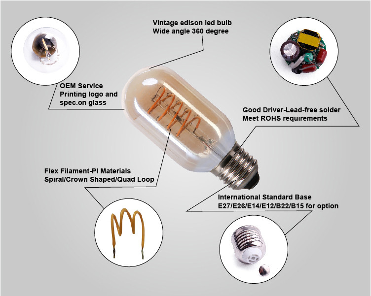 2700K Dimmable LED Edison Bulbs 4W 6W T45 Filament Bulb