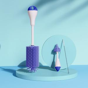 Quality 3 In 1 Straight Hilt Rotary Silicone Cleaning Brush Set For Baby Milk Feeding Bottle Nipple Straw wholesale