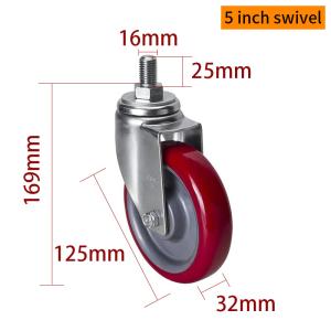 Quality EDL Medium Duty 5inch 150kg Red TPU Threaded Caster by Swivel and Brake type 505S-86 wholesale