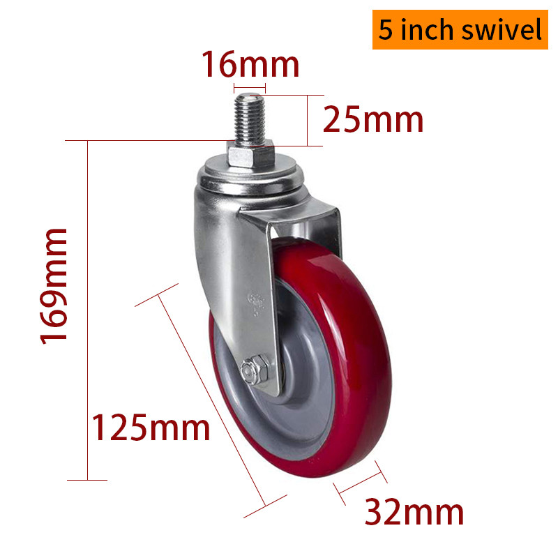 EDL Medium Duty 5inch 150kg Red TPU Threaded Caster by Swivel and Brake type 505S-86