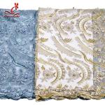 Heavy Tulle Beaded Embroidered Lace Fabric For Bridal Dress Azo Free Dyeing